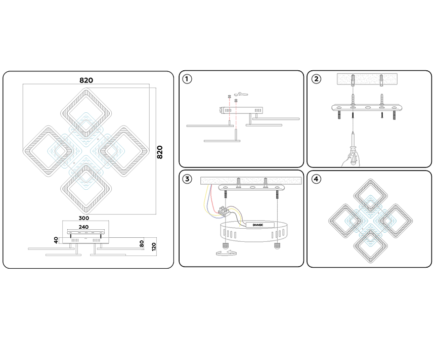 FA868/4+4 WH белый 276W 3000K-6400K 820*820*120 (ПДУ РАДИО 2.4G)